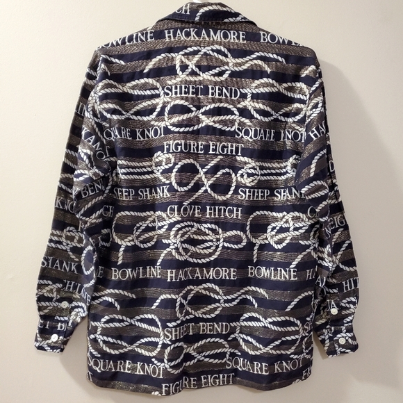 Vintage Jaeger Linen Blend Metallic Stripe Nautical Knots Blouse - Picture 5 of 6